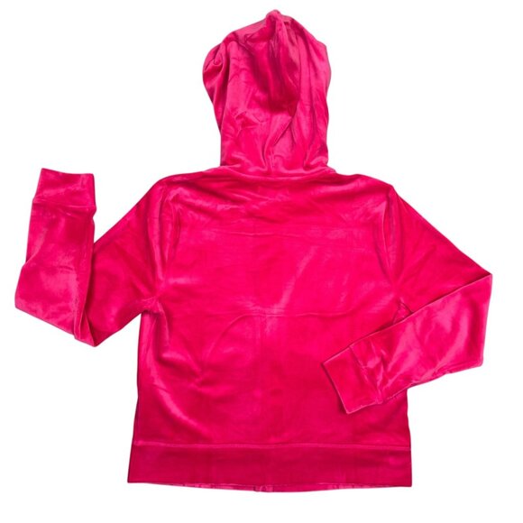 Juicy Couture Track Jacket Hoodie Womens L Pink Velour Hooded Full Zip Y2K Bling - Picture 2 of 11